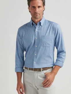 Peter Millar Caspian Perfect Pinpoint Cotton-Stretch Sport Shirt in Blue Freesia