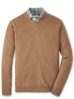 Peter Millar Crown Heritage Cashmere V-Neck Sweater in British Tan