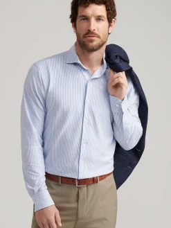Peter Millar Excursionist Flex Stripe Sport Shirt in Rain Cloud