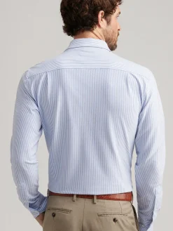 Peter Millar Excursionist Flex Stripe Sport Shirt in Rain Cloud