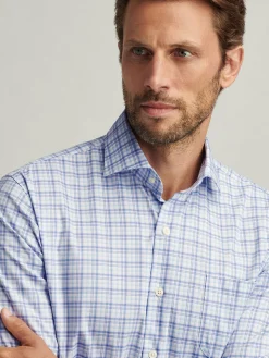 Peter Millar Garrow Crown Lite Cotton-Stretch Sport Shirt in Blue Freesia