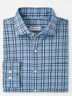 Peter Millar Nelson Flannelite Cotton-Stretch Sport Shirt in Cottage Blue