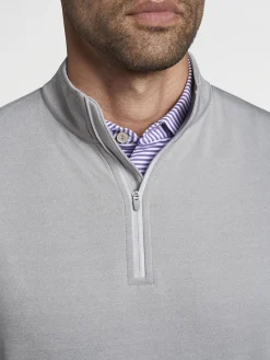 Peter Millar Perth Melange Performance Quarter-Zip in Gale Grey