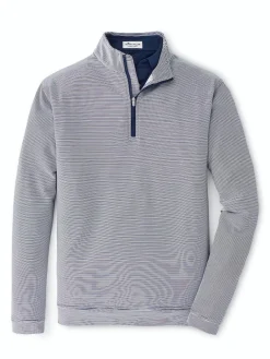 Peter Millar Perth Sugar Stripe Performance Quarter-Zip in Navy/White