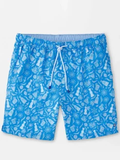 Peter Millar Saltwater Spirits Swim Trunk in Blue Macaw