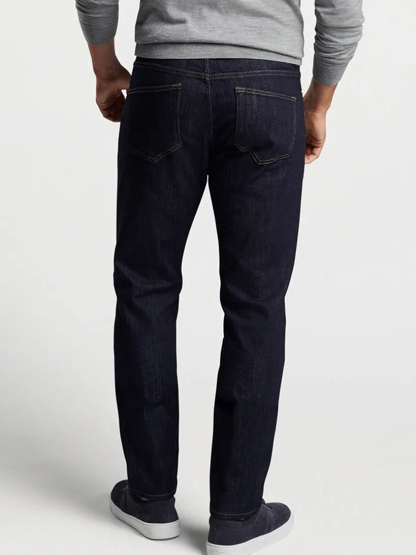 Peter Millar Vintage Washed Five-Pocket Denim in Dark Indigo