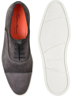 Santoni Behemoth Captoe Sneakers in Grey Suede