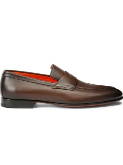Santoni Edvin Leather Loafer in Brown Leather