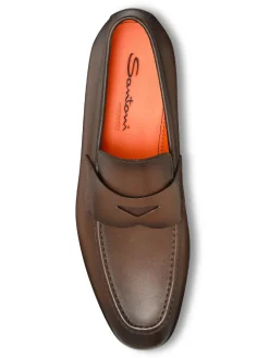 Santoni Edvin Leather Loafer in Brown Leather