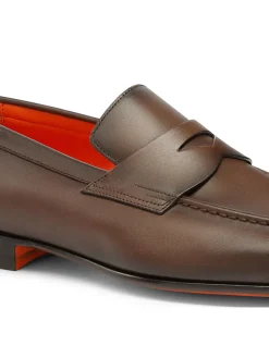 Santoni Edvin Leather Loafer in Brown Leather