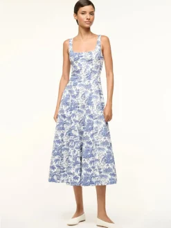 STAUD Wells Sleeveless Dress in Blue Toile