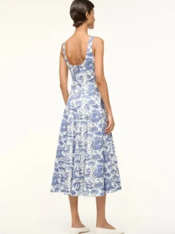 STAUD Wells Sleeveless Dress in Blue Toile