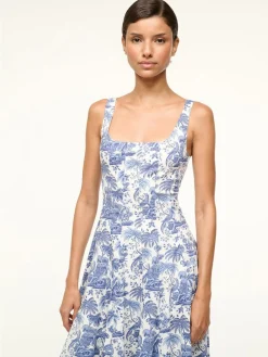 STAUD Wells Sleeveless Dress in Blue Toile