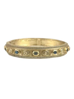 Tat2 Designs Bela Small Oval Labradorite & Coin Bangle in Gold