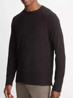 Vince Cotton Long Sleeve Pocket Crew T-Shirt in Black