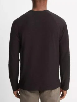 Vince Cotton Long Sleeve Pocket Crew T-Shirt in Black
