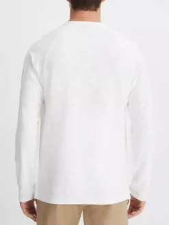 Vince Cotton Long Sleeve Pocket Crew T-Shirt in Optic White