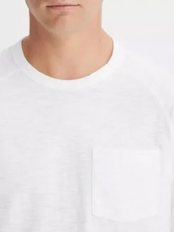Vince Cotton Long Sleeve Pocket Crew T-Shirt in Optic White