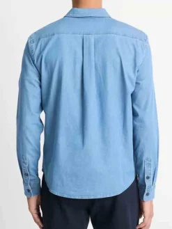 Vince Double Patch-Pocket Cotton Shirt in Washed Waterfall