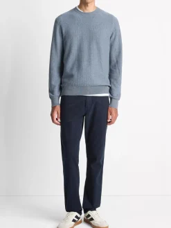 Vince Geo-Jacquard Wool-Blend Crew Neck Sweater in Parlor Blue/Medium Heather Grey