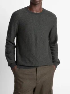 Vince Geo-Jacquard Wool-Blend Crew Neck Sweater in Driver Green/Coastal Blue