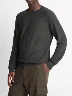 Vince Geo-Jacquard Wool-Blend Crew Neck Sweater in Driver Green/Coastal Blue