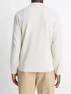 Vince Heathered Double-Face Cotton-Blend Polo Shirt in Heather Blanco/Terrapin