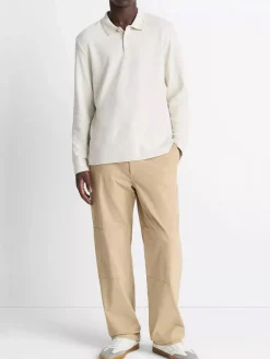 Vince Heathered Double-Face Cotton-Blend Polo Shirt in Heather Blanco/Terrapin