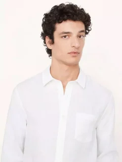 Vince Linen Long Sleeve in Optic White