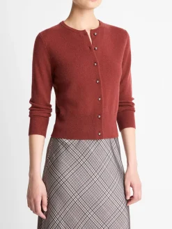 Vince Metal-Button Wool & Cashmere-Blend Cardigan in Siena