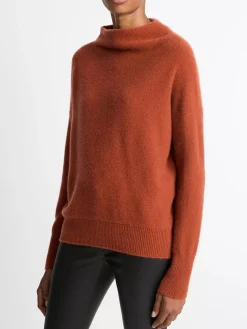 Vince Plush Cashmere Funnel-Neck Sweater in Tuscan Red