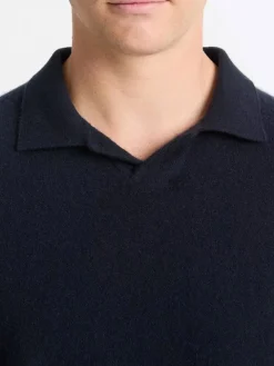 Vince Plush Cashmere Johnny-Collar Polo in Coastal