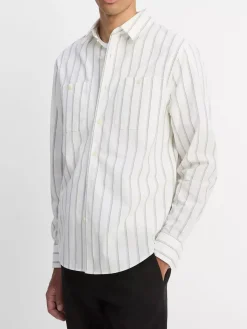 Vince Port Stripe Cotton Button-Front Shirt in Off White/Smoke
