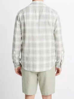 Vince Salton Plaid Long-Sleeve Shirt in Alabaster/Dried Cactus