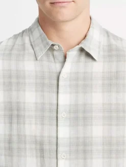 Vince Salton Plaid Long-Sleeve Shirt in Alabaster/Dried Cactus