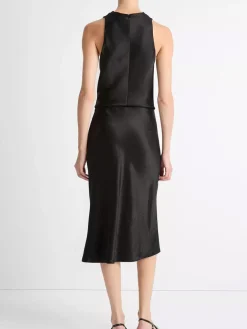 Vince Satin Slip Skirt in Black