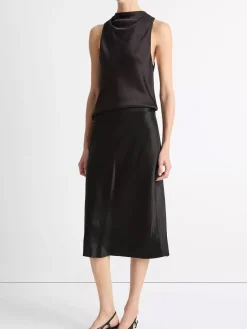 Vince Satin Slip Skirt in Black