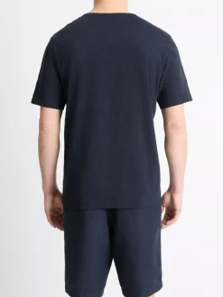 Vince Slub Cotton Split-Neck T-Shirt in Coastal Blue