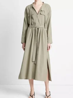 Vince Soft Utility Shirt Dress in Sea Fern