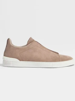 Zegna Beige Suede Triple Stitch Low Top Sneaker