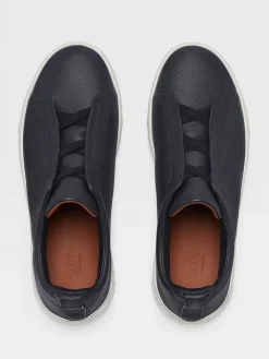 Zegna Navy Deerskin Triple Stitch™ Sneakers