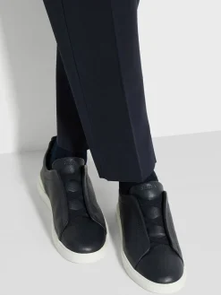 Zegna Navy Deerskin Triple Stitch™ Sneakers
