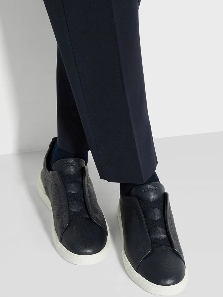 Zegna Navy Deerskin Triple Stitch™ Sneakers