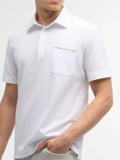 Zegna Polo Pure Cotton Piqué with Leather Trim Pocket in White