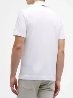 Zegna Polo Pure Cotton Piqué with Leather Trim Pocket in White