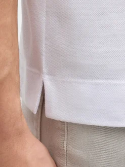 Zegna Polo Pure Cotton Piqué with Leather Trim Pocket in White